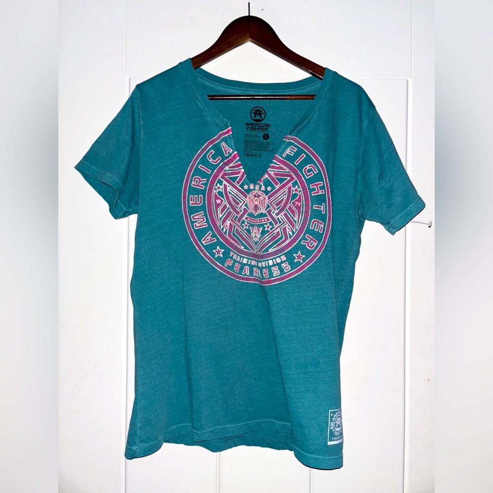 American Fighter Lander Graphic Print Short Sleeve Cotton‎ Tee Shirt Women XL